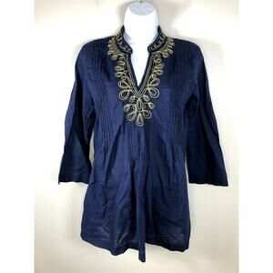 Lilly Pulitzer Women's Sarasota Beaded Tunic Top Size Small Navy Cotton